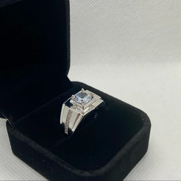 NEW 925 Silver Round Crystal Wide Band Ring